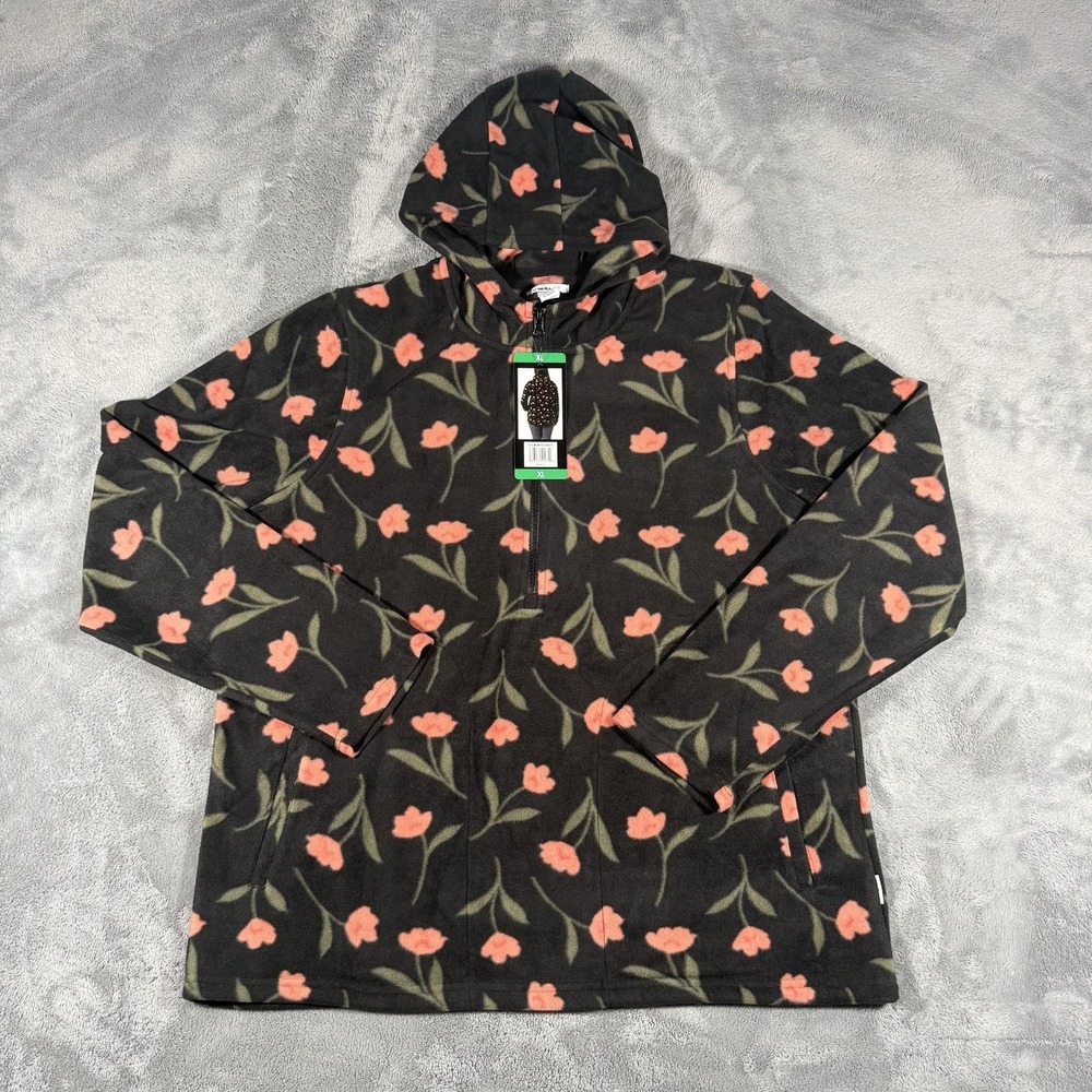 O'Neill Fleece Jacket Womens Size XL Black Floral Hooded Full Zip Soft NWT